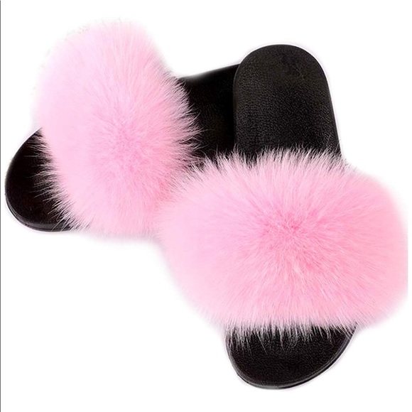 Shoes - pink fox fur sandals